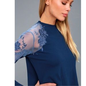 Free People Daniella Embroidered Blue Top Sz Medium